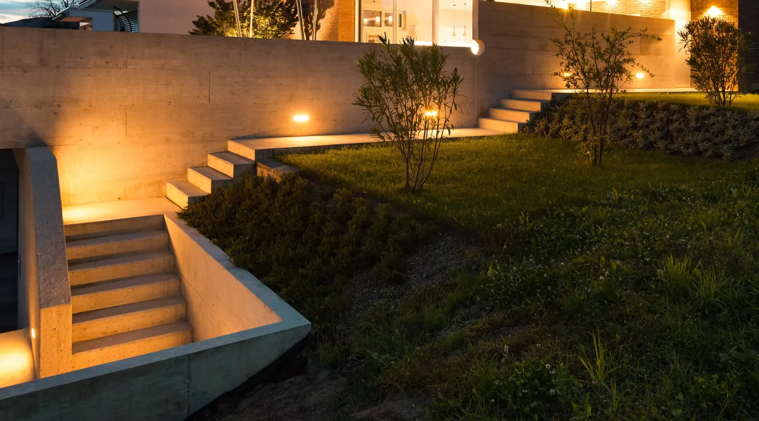 Lit garden steps