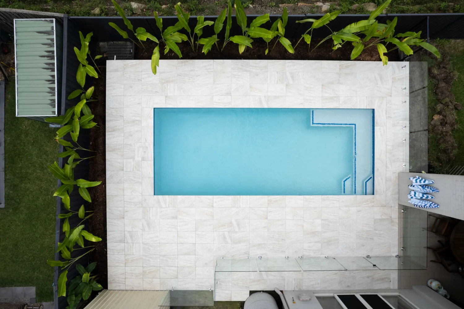 Top-down view of custom concrete pool, Ferny Hills
