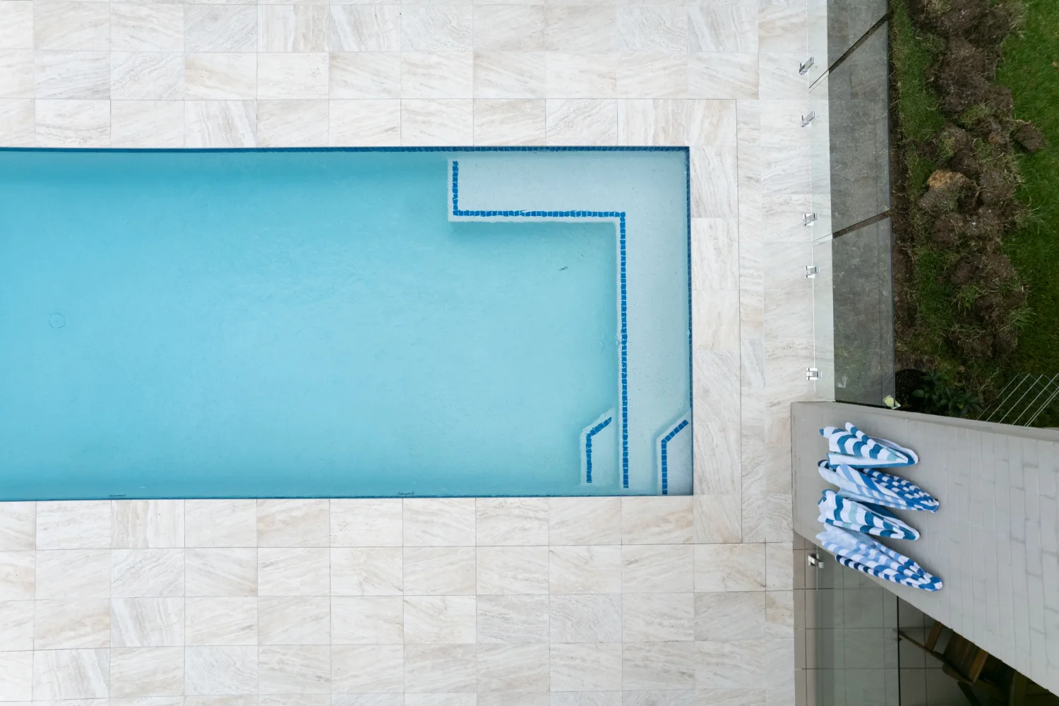 Poolside detail with glass fencing, Ferny Hills
