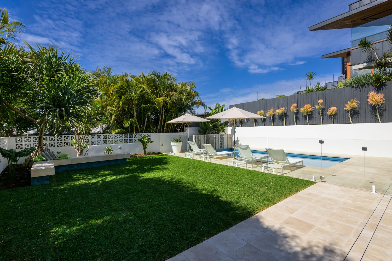 Custom pool with umbrella and outdoor living, Paddington
